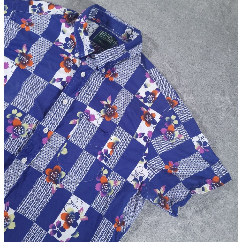 Gitman Bros Shirt Mens XXL Blue Patchwork Geometric Floral Vintage USA *Flaw